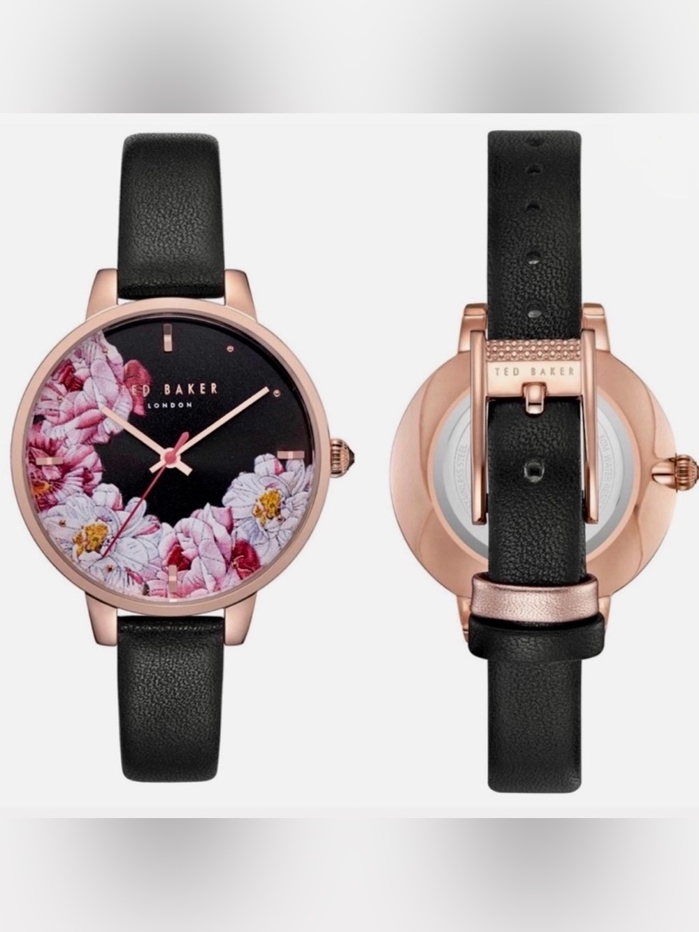 New Ted Baker Kate Rose Gold and Black Floral Watch Includes pillow and box